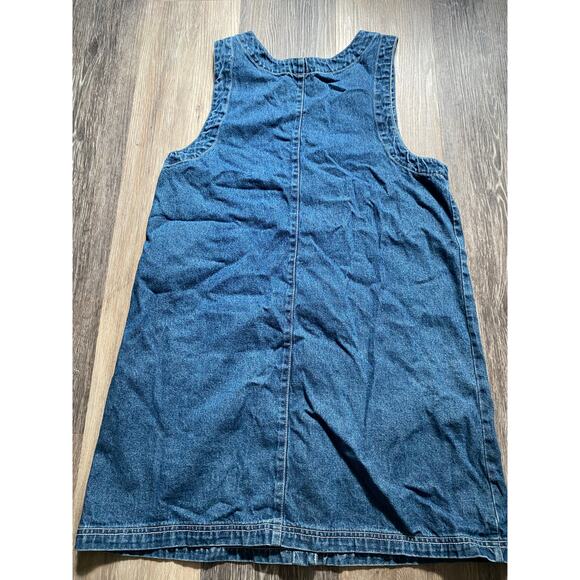 Vintage 90s Denim Button‎ Sleeveless Jumper Mini Dress Medium Granola Fisherman - Picture 4 of 5